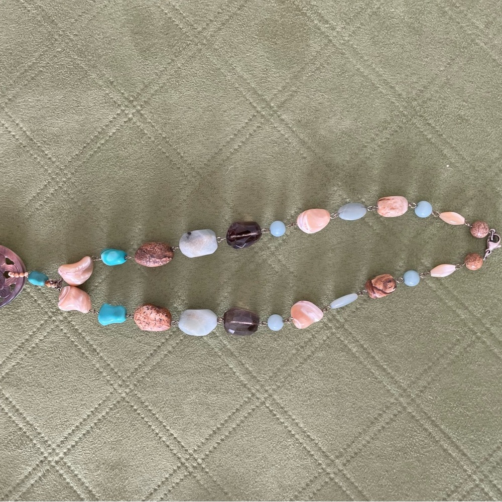 Polished Natural Stones & Abalone Necklace - Coastal Grandma - Picture 2 of 3